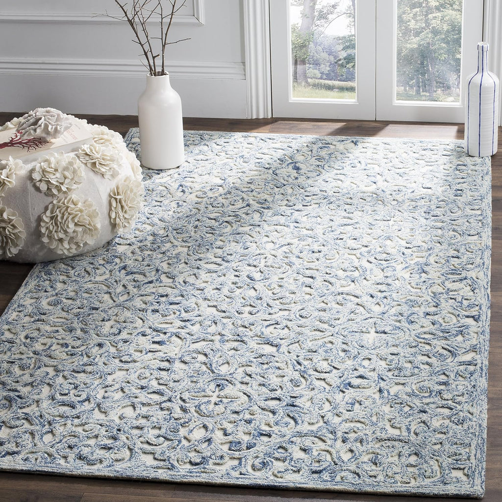 Trace Area Rug - 10' x 14', Blue & Ivory, Handmade Wool