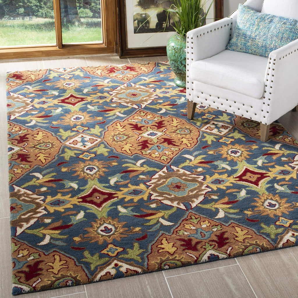 Heritage Area Rug - 9' x 12', Camel & Blue, Handmade Traditional Oriental Wool