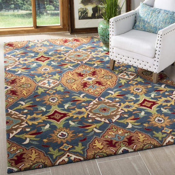 Heritage Area Rug - 9' x 12', Camel & Blue, Handmade Traditional Oriental Wool