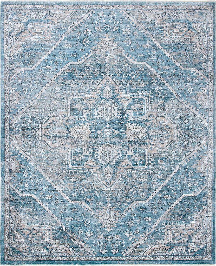 Victoria Area Rug - 10' x 14', Blue & Grey, Vintage Traditional Distressed Design, Non-Shedding & Easy Care