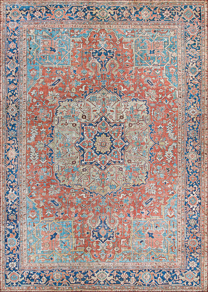 Heriz Non-Skid Polyester Rug - Ruby Digitally Printed Area Rug, Medallion Style, Durable Home Decor