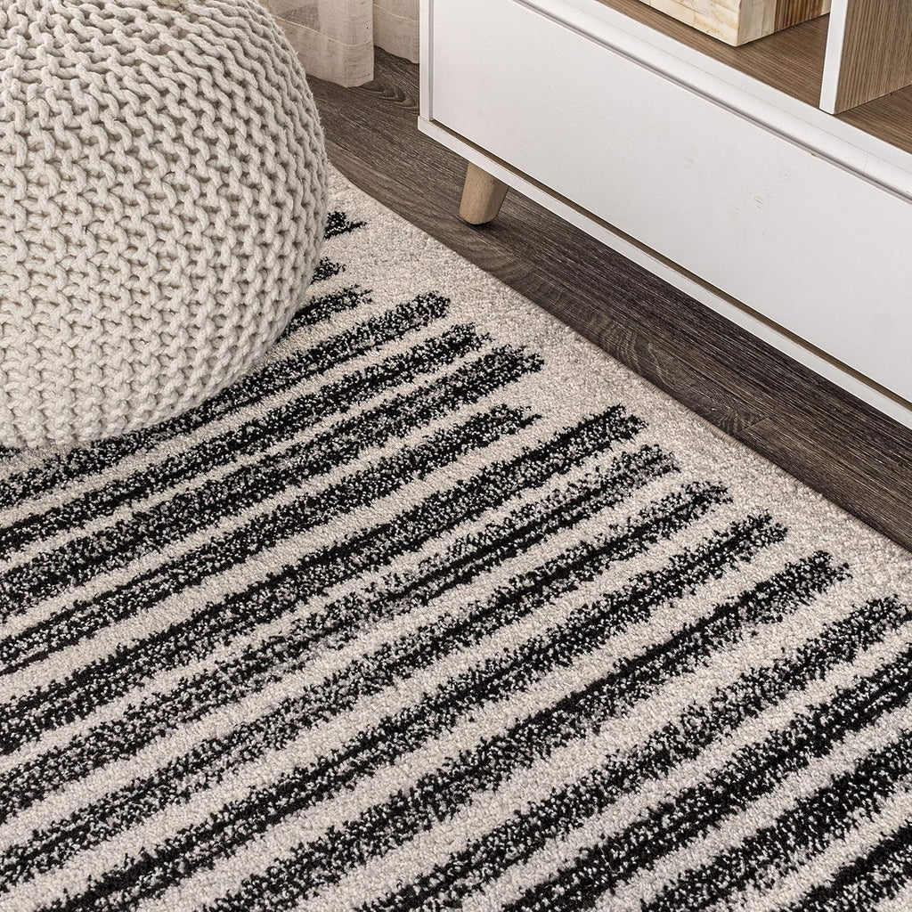 Khalil Modern Berber Stripe Cream/Black Indoor Area Rug, 8x10, Contemporary, Bohemian, Easy-Cleaning