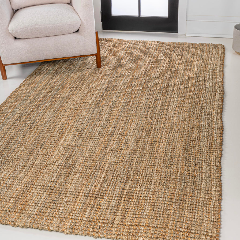 Biot Handwoven Jute Solid Natural Indoor Area Rug, Traditional, Rustic, Farmhouse, Coastal, Easy-Cleaning