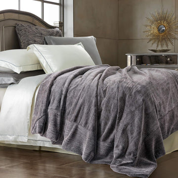 Double Sided Faux Fur Throw Blanket Silky Soft Oversized Afghan Machine Washable, Grey Striped Mink Chinchilla Shadow