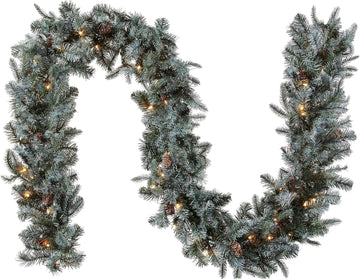 Tree Company 9ft Pre-Lit Arctic Spruce Christmas Garland | 50 Clear Lights, 350 Tips, Artificial Christmas Decoration