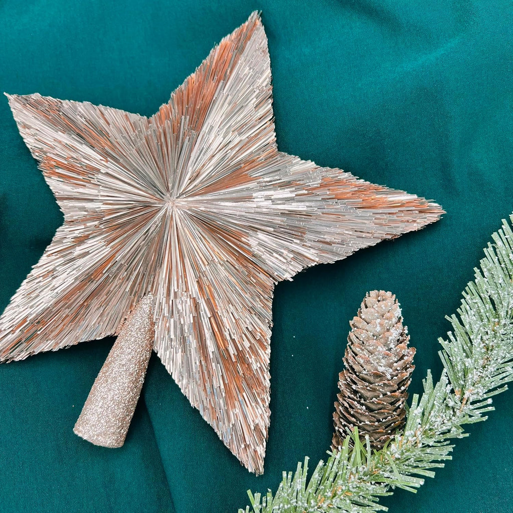 10" Elegant Christmas Star Tree Topper - Classic 5-Pointed Star Top - Unique Design - Luxury Tinsel Stars - Tree Top