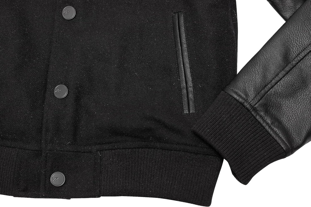 Boys Outerwear Coat with Faux Leather, Wool Varsity Bomber Jacket for Kids W/Grainy PU Sleeves for Boys