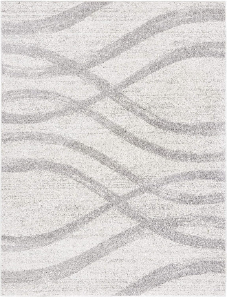 Area Rug 9x12 - Adirondack Collection - Large - Cream & Grey, Modern Wave Design, Non-Shedding & Easy to Clean, Ideal