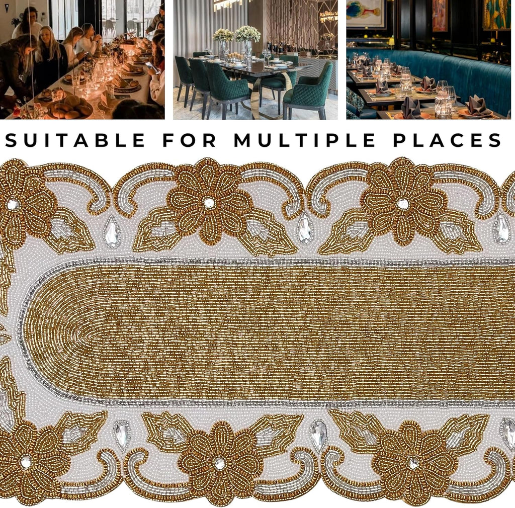 Elegant 36" Gold Beaded Table Runner - Handmade Decorative Beads Runner for Christmas & Thanksgiving - Festive