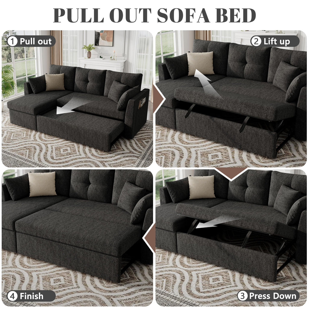 Sleeper Sofa Couch, Sectional Sofa Bed, Black