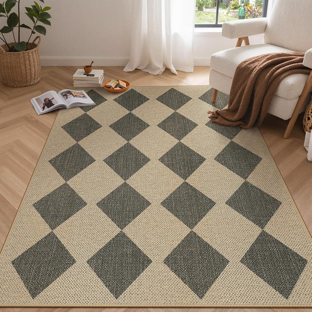 Area Rugs, Washable Outdoor Checkered Non Slip