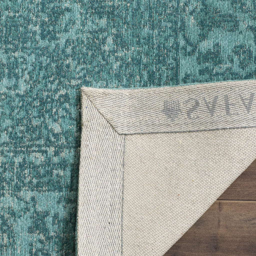 Classic Vintage Area Rug - 8' x 11', Aqua, Oriental Medallion Cotton Design, Easy Care
