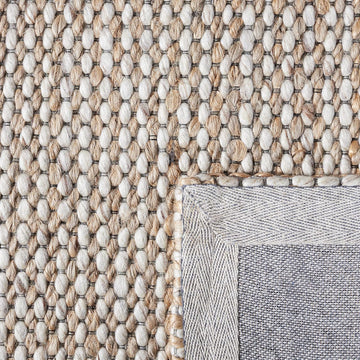 Natural Fiber Collection Area Rug - 4' Square, Natural & Beige, Handmade Farmhouse Jute & Wool, Ideal for High
