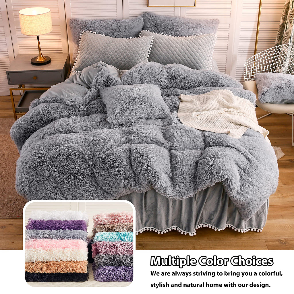Fluffy Faux Fur Throw Pillow Covers Pack of 2, Gray