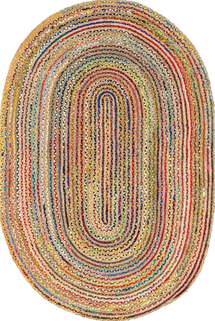Aleen Multicolor Striped Braided Area Rug, Oval 3' x 5'