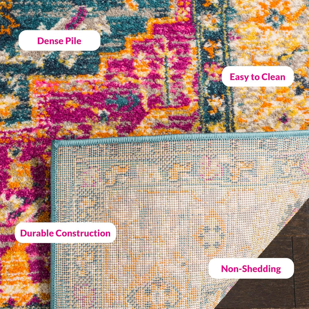 Madison Collection Area Rug - 10' x 14', Blue & Multi, Boho Chic Medallion Distressed Design, Non-Shedding & Easy