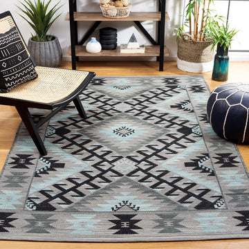 Kilim Collection Area Rug, Grey & Black, Handmade Tribal Southwestern Boho Rustic Wool, Ideal for High