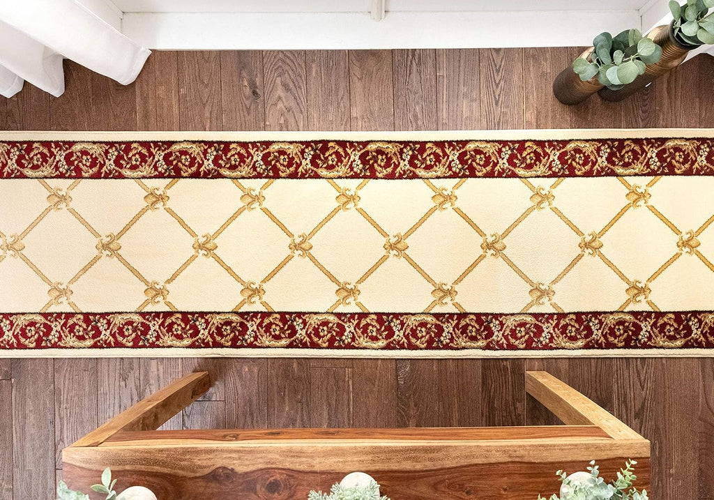 Custom Size Hallway & Stair Runner- Choose Your Length - Patrician Trellis Ivory French Traditional 31 Inch Wide x 12