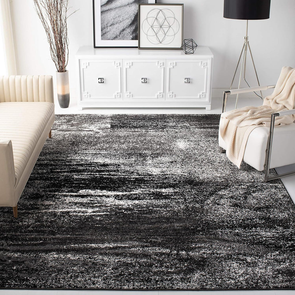 Adirondack Collection Area Rug - 9' x 12', Silver & Black, Modern Abstract Design, Non-Shedding & Easy Care