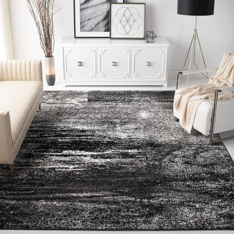 Adirondack Collection Area Rug - 9' x 12', Silver & Black, Modern Abstract Design, Non-Shedding & Easy Care