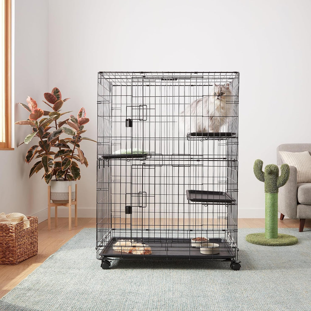 Large 3-Tier Cat Cage Playpen with Easy to Clean Removable Tray, Front Doors, Portable, Foldable, 35.8" x 22.4" x