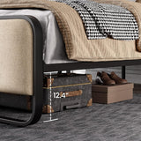 Queen Platform Metal Bed Frame with Curved Upholstered Headboard and Footboard, Large Under Bed Storage