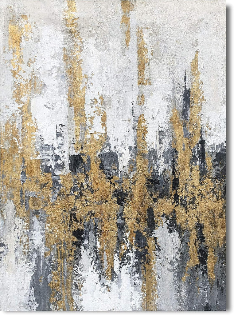Modern Abstract Skyline Canvas Wall Artwork With Gold Foil Modern Oil Painting Pictures with Framed Bedroom Bathroom
