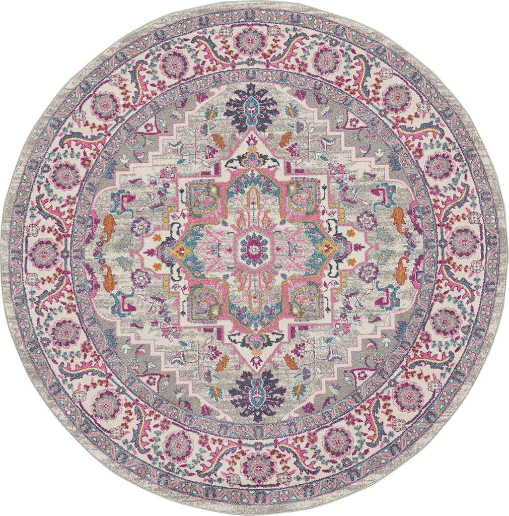 Home Passion Light Grey Pink 8' x Round Area Rug - Easy Clean, Non Shedding, Bed Room, Living Room, 
