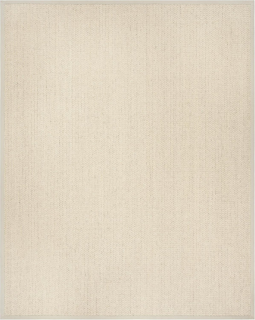 Area Rug 9x12 - Natural Fiber - Large - Light Grey, Sisal & Wool, Woven Design with Border