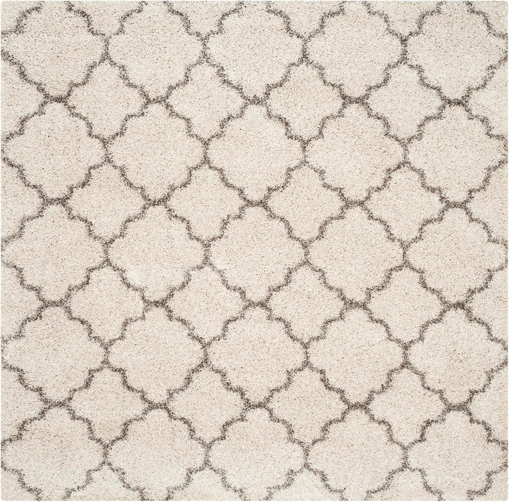 Hudson Shag Square Rug 8', Soft Plush Modern Ivory & Grey SGH282A