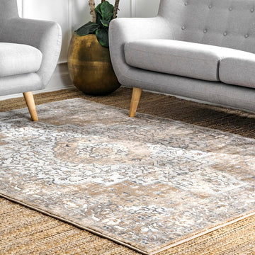 Thea Beige Medallion Power Loomed Area Rug