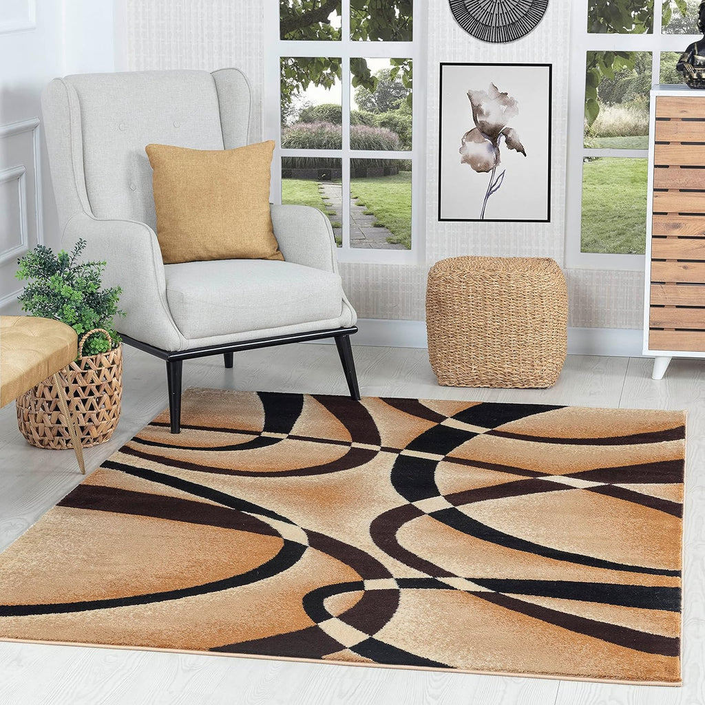 GLORY RUGS Modern Area Rug 5x7 Beige Swirls Carpet Bedroom Living Room Contemporary Dining Accent Sevilla Collection