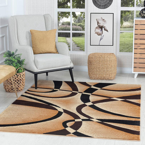 GLORY RUGS Modern Area Rug 5x7 Beige Swirls Carpet Bedroom Living Room Contemporary Dining Accent Sevilla Collection