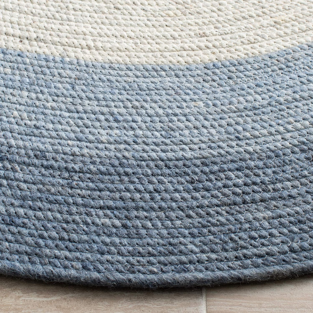 Braided Wool Oval Rug, Farmhouse Ivory & Blue BRD903M