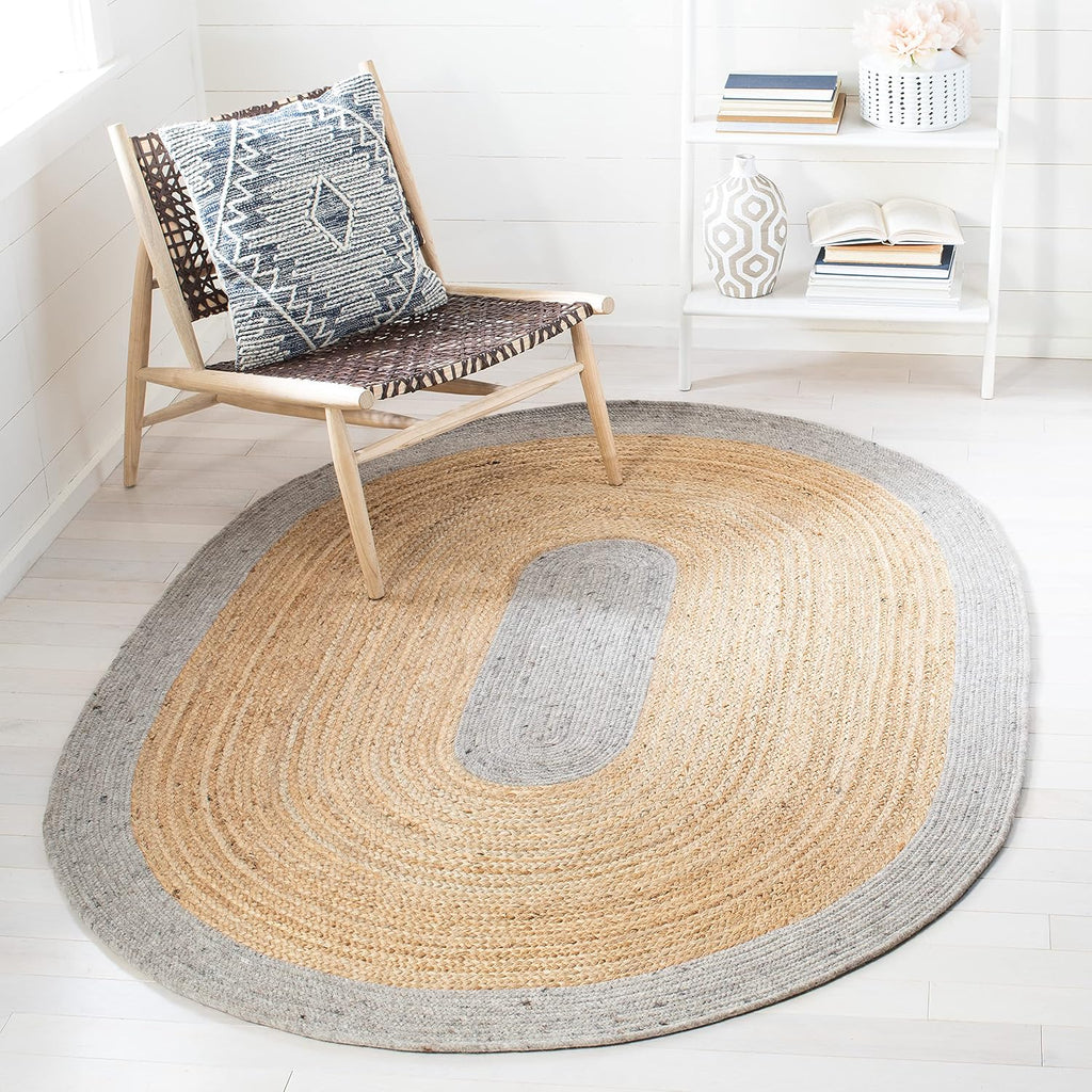 Braided Oval Rug 4x6, Wool Silver & Brown BRD910G