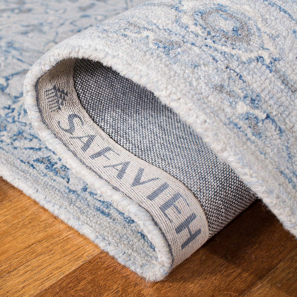 Micro-Loop Area Rug - 10' x 14', Light Blue & Ivory, Handmade Shabby Chic Wool