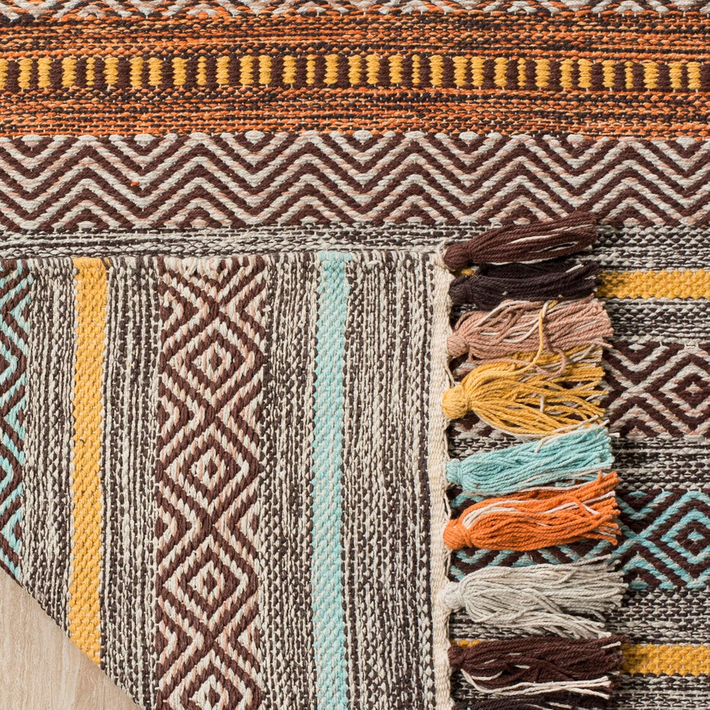 Montauk Collection Area Rug - 5' x 8', Turquoise & Brown, Handmade Boho Stripe Fringe Cotton, Ideal for High Traffic