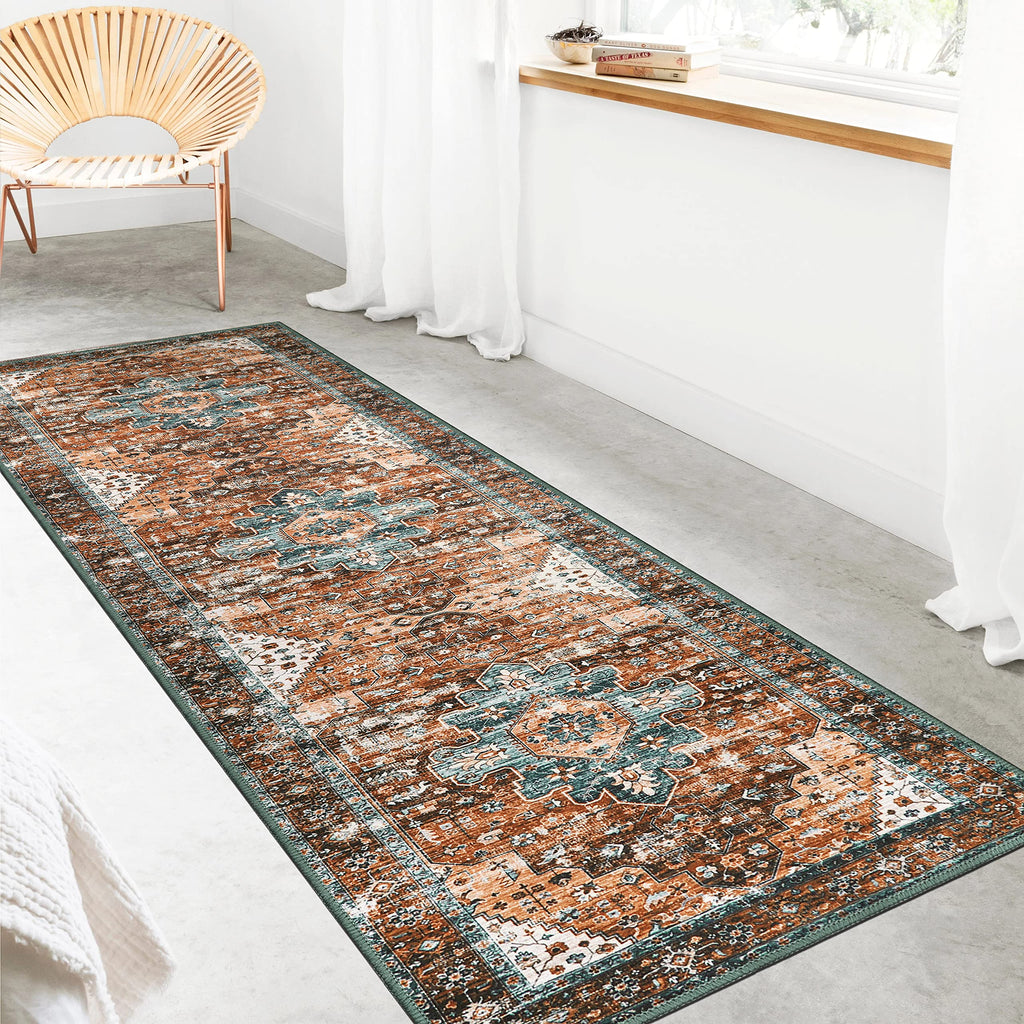 Washable Rug Runners s, Boho Runner Rug Non-Slip Ultra-Thin, Long Vintage Oriental Medallion Carpet Runner