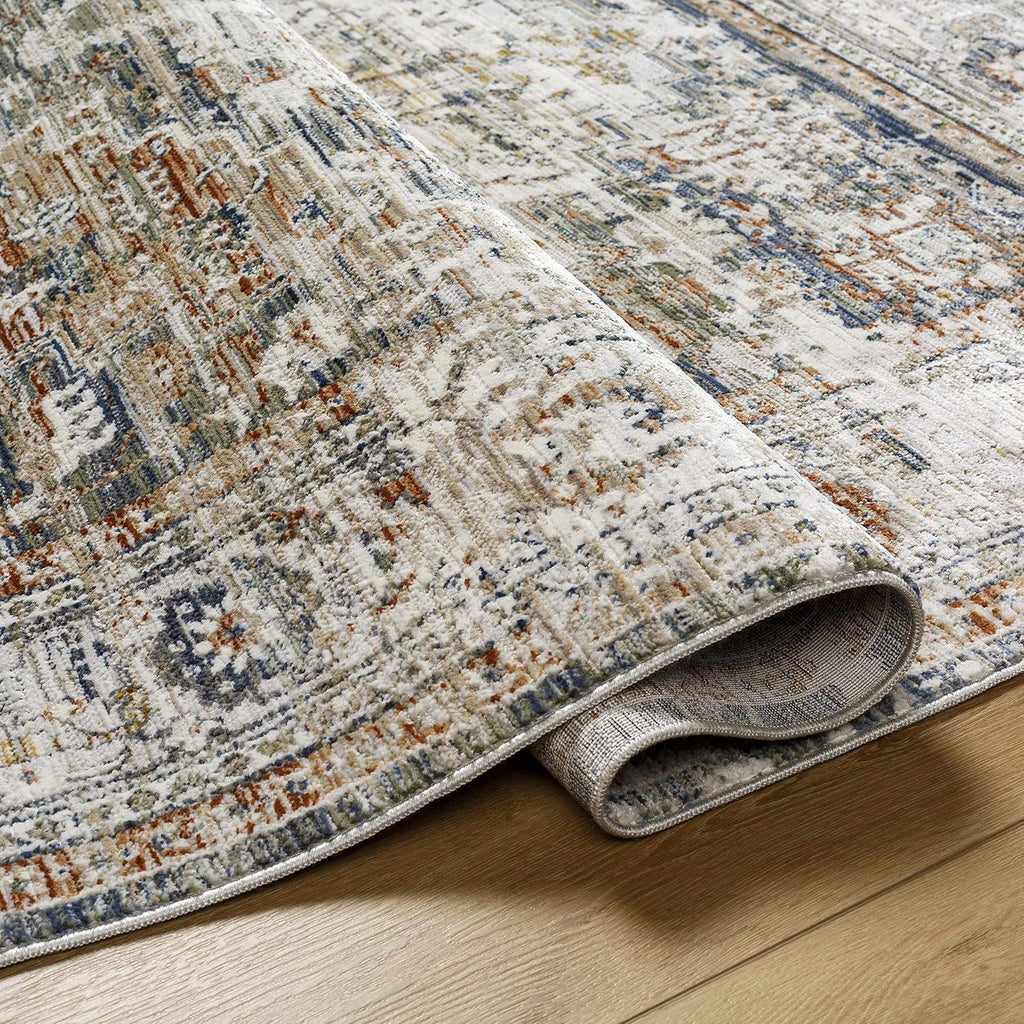 Ivory Medallion Traditional Area Rug Natural Gray Kazou Living Room Bedroom Dining Room Home Office Apartment