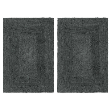 2 Pack Reversible Bath Mat Rug - Plush -17x24- Charcoal Grey