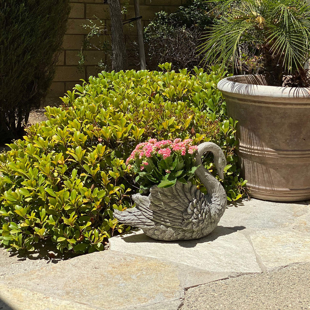 Swan Cast Stone Planter Garden Decor - Grey
