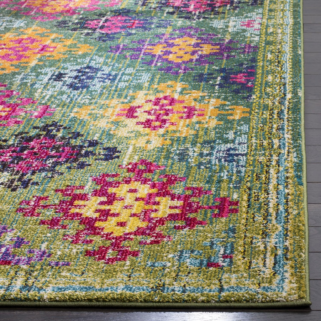 Monaco Collection Area Rug - 6'7" Square, Green & Multi, Boho Diamond Trellis Design, Non-Shedding & Easy Care, Ideal