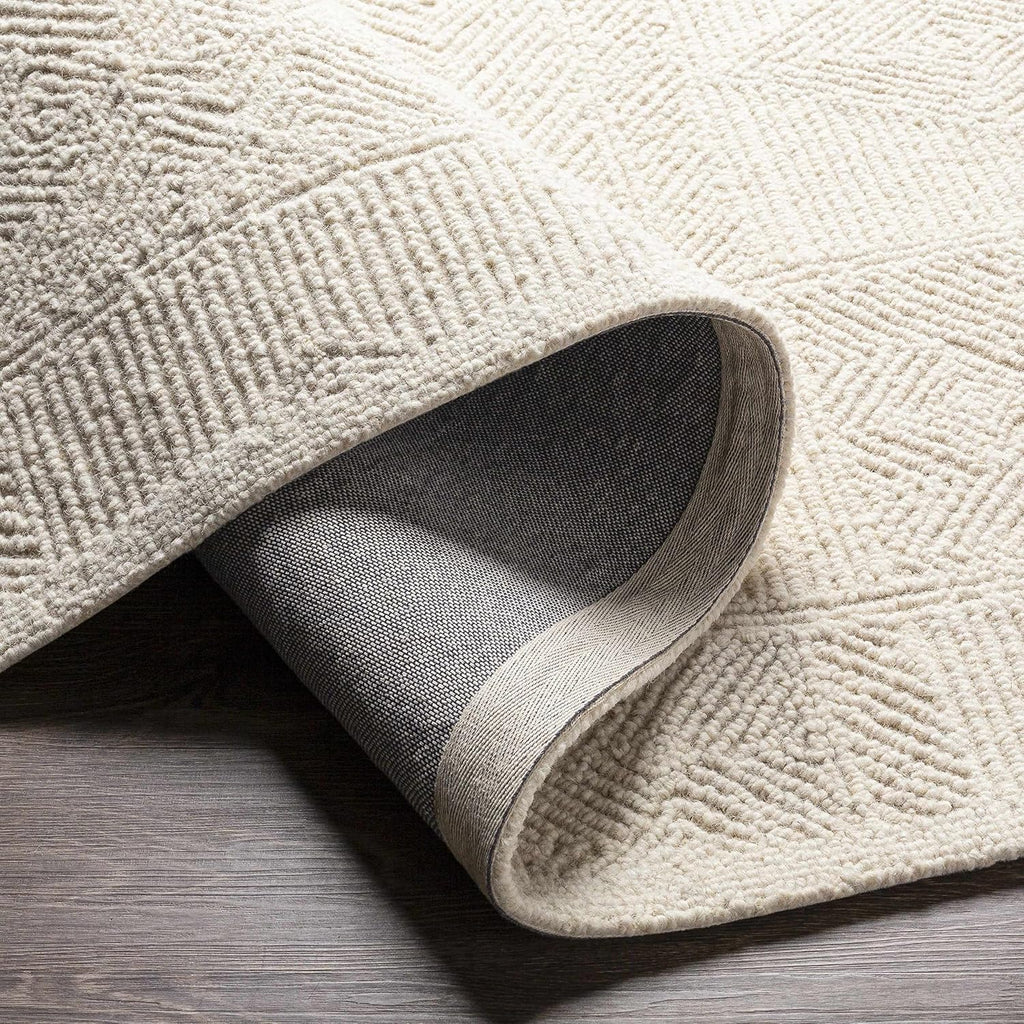 Cork Wool Area Rug - Geometric Border Diamond Abstract Trellis - Bohemian Transitional Modern Contemporary Minimalist