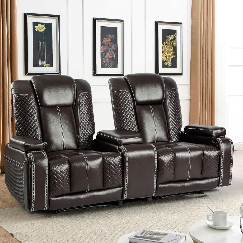 Recliner Chair Set of 2 Theater Seating Breathable Leather Sofa, Suitable Living Room Home Brown A120-B0F8TPTTNL