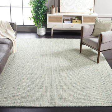 Abstract Area Rug - 10' x 14', Green & Ivory, Handmade Wool