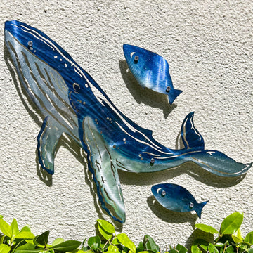 Coastal Wall Art Whale Metal Wall Sculptures, Ocean Beach Themed Metal Hanging Home Decoration 3PCS 16.2"x12.1"
