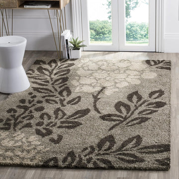 Florida Shag Collection Area Rug - 4' Square, Smoke & Dark Brown, Floral Design, Non-Shedding & Easy Care, 1.2-inch