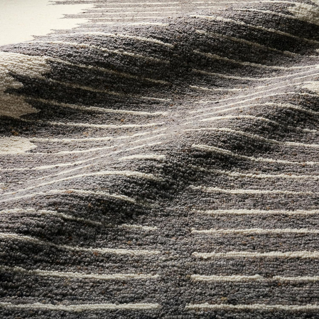 Chaima HAD07 Handmade Striped Ivory and White Area Rug