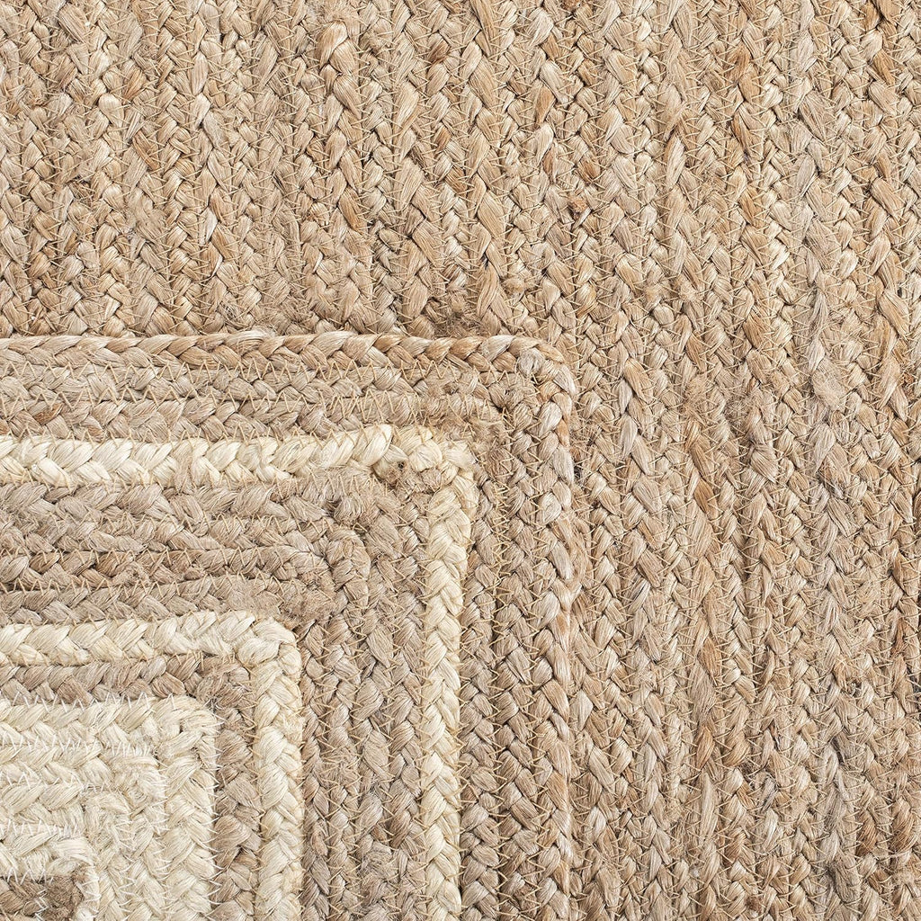 Natural Fiber Collection Area Rug - 6' x 9', Ivory & Natural, Handmade Border Farmhouse Jute, Ideal for High Traffic