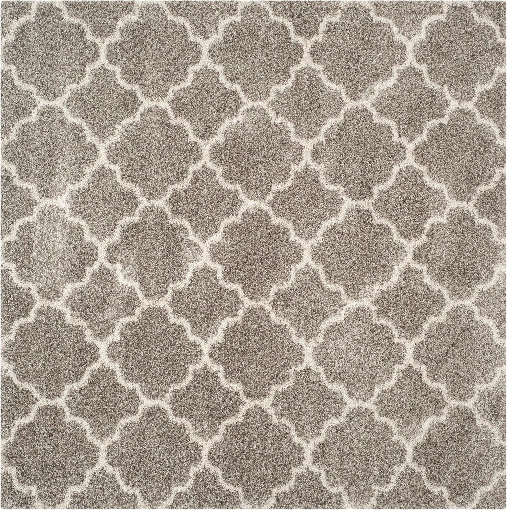Hudson Shag Collection 7' x 7' Square Grey/Ivory SGH282B Moroccan Trellis Non-Shedding Living Room Bedroom Dining